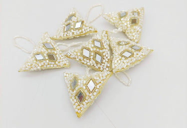 White Beaded Mirror Tassels Latkan, Bridal Tassels, Decorative Tassels
